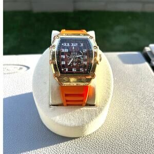 Montres Carlo Tonneau Style Watch Orange Silicone Strap Needs Battery